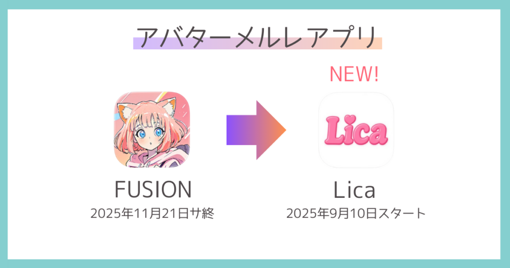 メルレアプリFUSIONからLicaへ後継した図