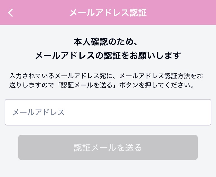 ベリーのメールアドレス認証画面