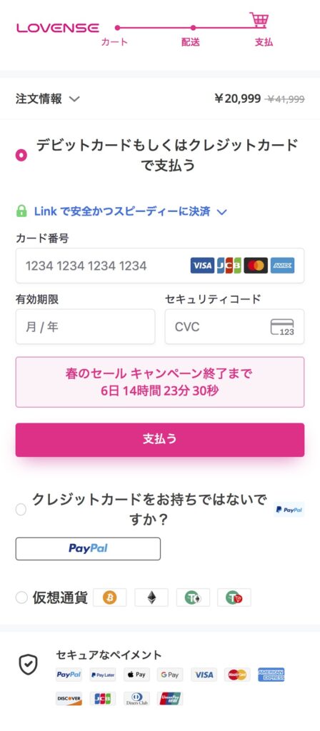 ラブンス公式の支払い画面(画像)